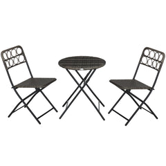 Outsunny 3 Pieces Rattan Bistro Set, Wicker Folding Garden Furniture Set with Coffee Table and Chairs for Outdoor, Patio, Balcony, Grey