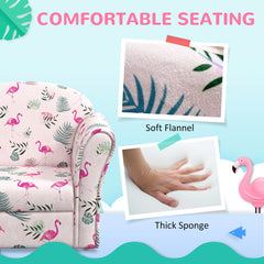 AIYAPLAY Kids Armchair with Flamingo Design, Wooden Frame, for Bedroom, Playroom, Kids Room - Pink