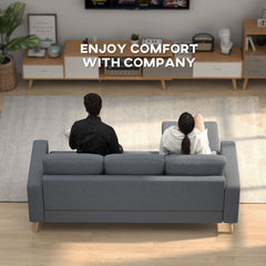 HOMCOM 3 Seater Sofa with Footstool, Fabric L-Shaped Sofa, Sectional Couch with Wood Legs, Tufting Cushioned Back for Small Space, Living Room, Office, Dark Grey