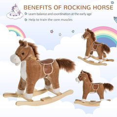 HOMCOM Kids Plush Rocking Horse w/ Sound Moving Mouth Wagging Tail Children Rocker Ride On Toy Gift 3-6 Years Brown