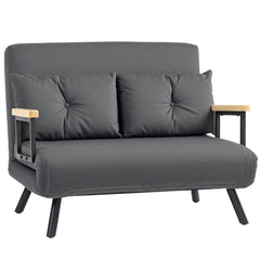 HOMCOM 4-in-1 Velvet-Feel Double Sofa Bed, with Pillows - Dark Grey