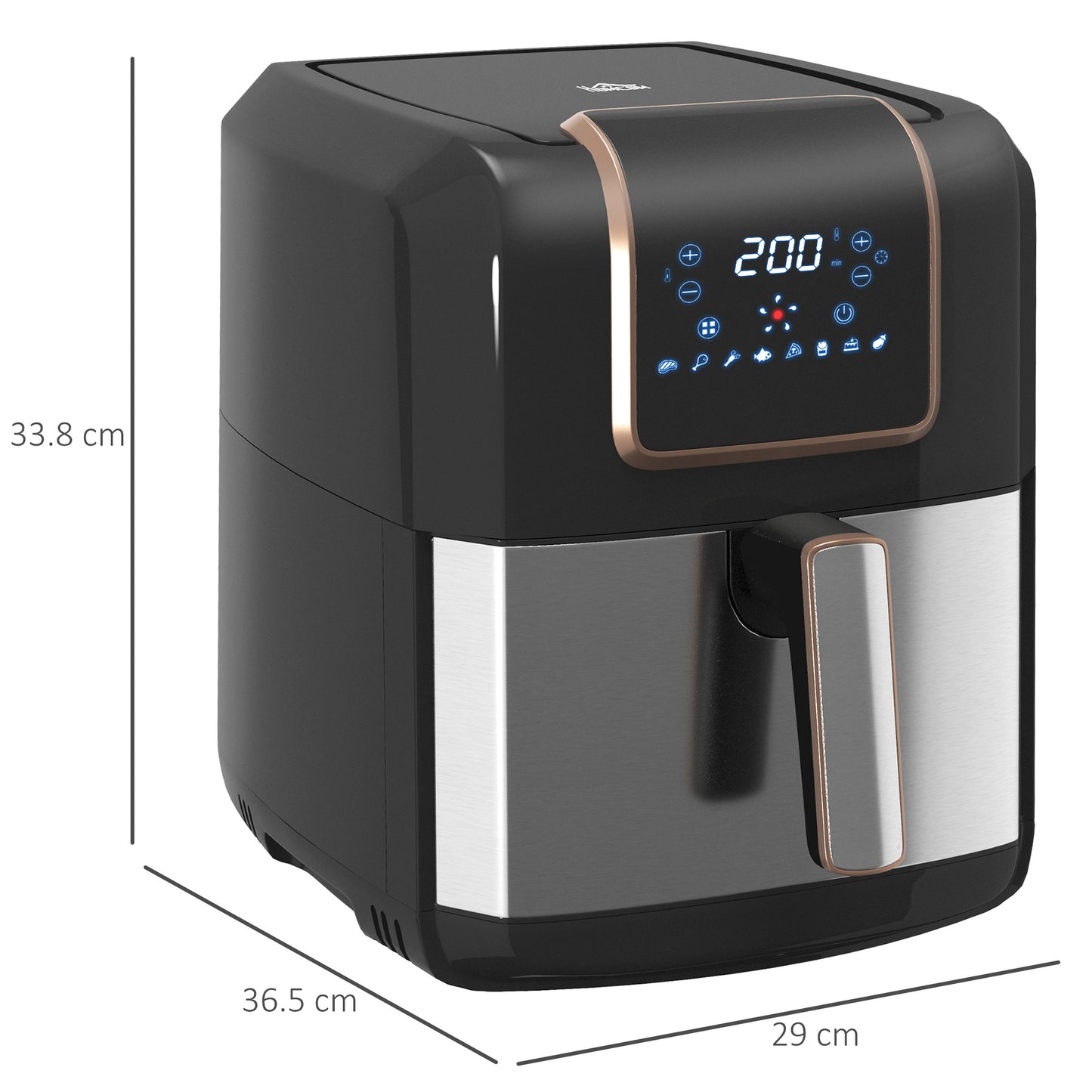HOMCOM 6.5L Single Basket Air Fryer, 80-200√Ç¬∞C Temperature, Black and Gold Tone