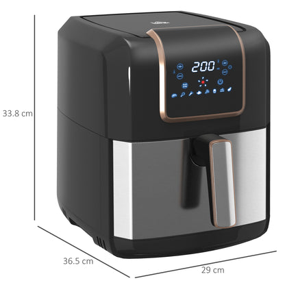 HOMCOM 6.5L Single Basket Air Fryer, 80-200√Ç¬∞C Temperature, Black and Gold Tone