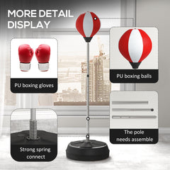 HOMCOM Punching Bag with Stand, Free Standing Boxing Set, Speed Bag with Speedball Adjustable Height from 126cm to 144cm for Teens, Red