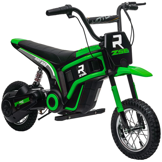 HOMCOM 24V Electric Motorbike with Twist Grip Throttle, Music, Horn, 12" Pneumatic Tyres, 16km/h Max Speed - Green