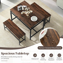 3 PCS Kitchen Dining Room Furniture Set with 108cm Wooden Kitchen Table-Brown