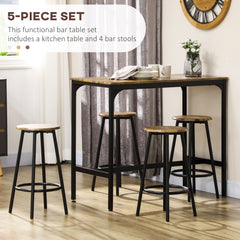 HOMCOM Five-Piece Industrial-Style Bar Table Set - Brown/Black