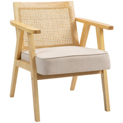 HOMCOM Wooden Rattan Weave Panel Accent Chair - Natural Finish