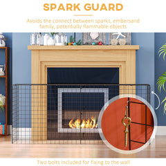 HOMCOM Extendable Fire Guard Screen, Freestanding Fire Screen Spark Guard, Folding Fireplace Cover, Wire Mesh, 81.5-160cm, Black