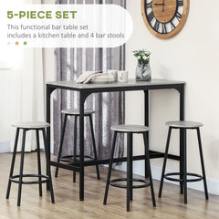 HOMCOM Five-Piece Industrial-Style Bar Table Set - Grey/Black