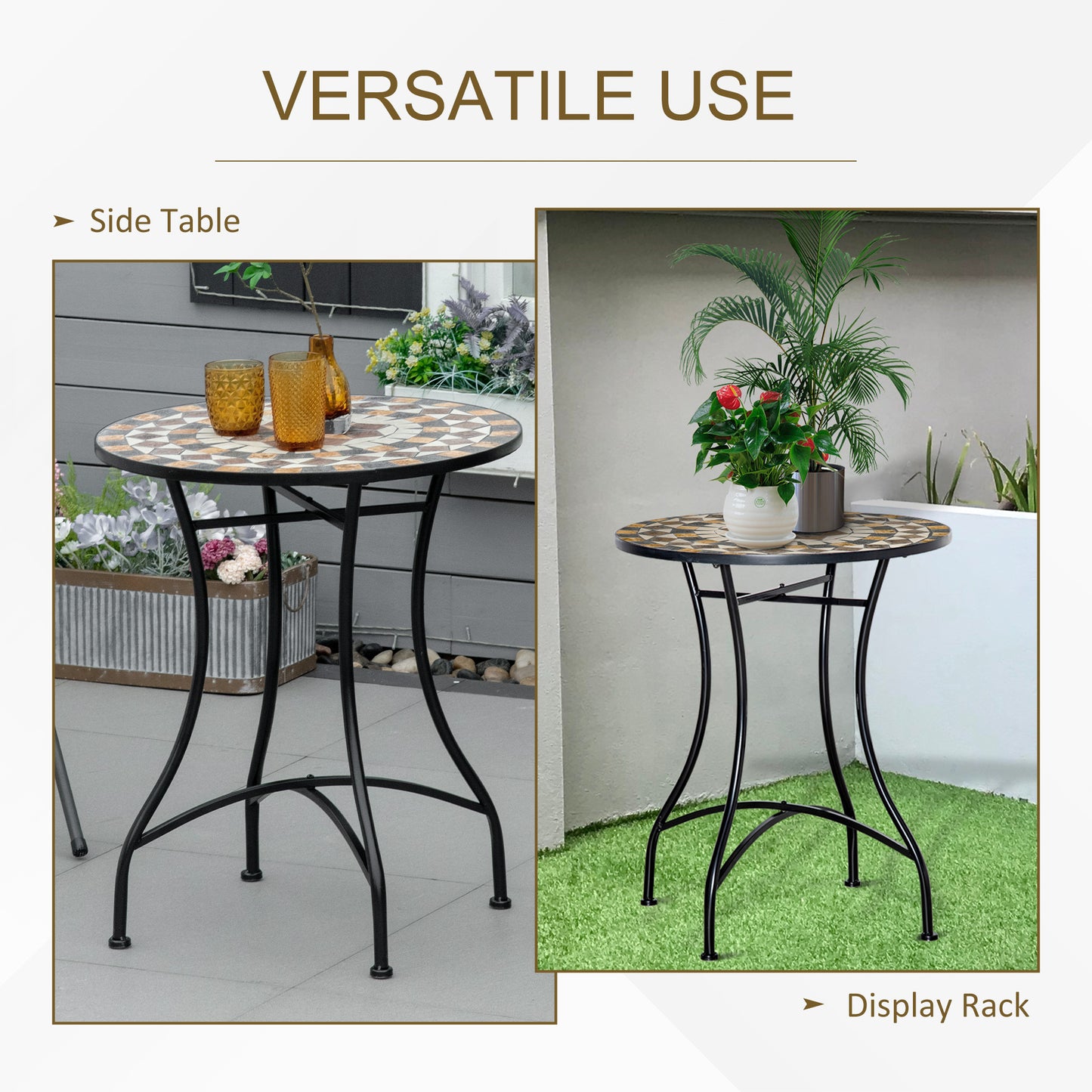 Outsunny 60cm Mosaic Outdoor Patio Table - Grey