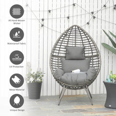 Outsunny Teardop PE Wicker Rattan Chair w/ Thick Cushions 4 Legs Outdoor Seat Egg Garden