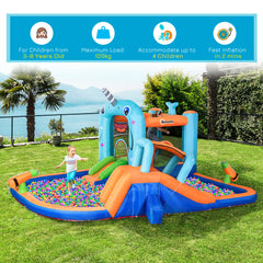 Outsunny Kids Inflatable Bouncy Castle, Narwhal Style Bouncy House, with Inflator, Carry