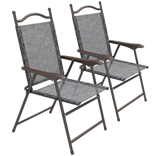 Outsunny Set of Two Folding Garden Chairs, with Fabric Mesh Seats - Grey