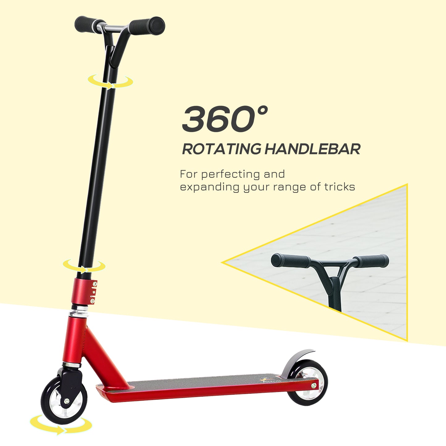 HOMCOM Stunt Scooter, 360√Ç¬∞ Entry Level Tricks Scooter w/ Lightweight Aluminium Deck and ABEC 7 Bearing, For Age 14+ Beginners, Red