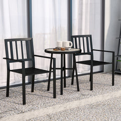 Outsunny 3 Piece Patio Bistro Set with Plastic Top, 2 Stackable Chairs, Galvanised Steel Frame, Grey