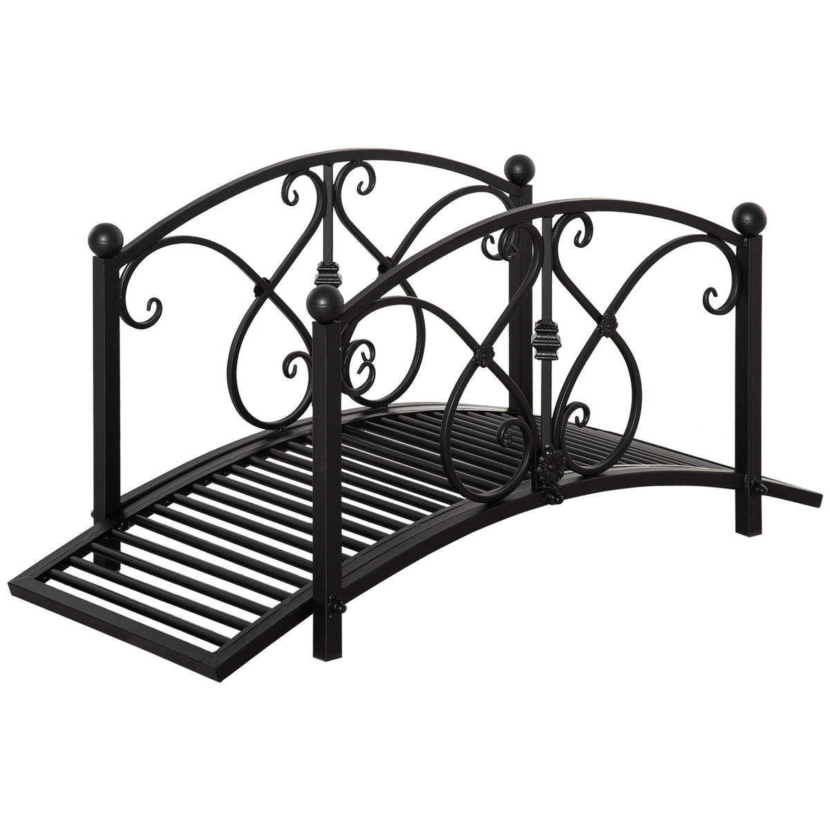 Outsunny 102L x 48W x 49H Classic Metal Garden Bridge with Safety Railings Arc Footbridge Decorative Pond Bridge for Backyard Creek Stream, Black