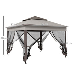 Outsunny 3.25 x 3.25m Deluxe Metal Gazebo, with Curtains - Brown and Grey