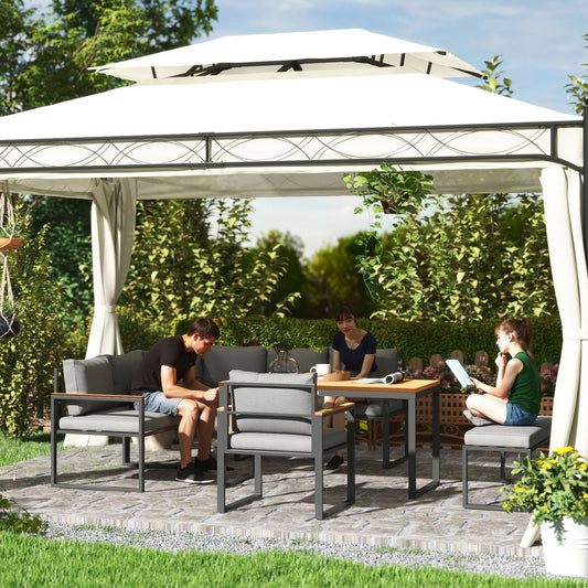 Outsunny Six Piece L Shaped Garden Furniture Set with 3 Loveseats - Natural Wood Finish