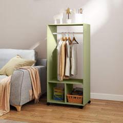 HOMCOM Open Wardrobe for Bedroom, Small Wardrobe on Wheels with Clothes Rail, Storage Shelves, Mobile Garment Rack for Clothes Storage, Cloakroom, Hallway, Green