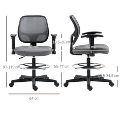 Vinsetto Drafting Chair, Fabric Office Chair, Ergonomic Painting Chair with Height Armrest Adjustable and Foot Ring, 360√Ç¬∞ Swivel Stool Chair for Standing Desk, Grey