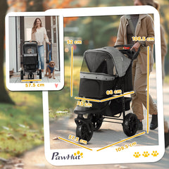 عربة أطفال PawHut Dog Pram Dog Stroller، عربة أطفال للكلاب ذات 3 عجلات مع فرامل، للكلاب الصغيرة والقطط، باللون الأحمر