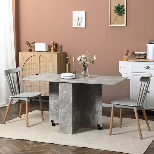 HOMCOM Folding Dining Table, Drop Leaf Table with 2-Tier Shelves, Rolling Casters, for Small Spaces, Kitchen, Cement Grey