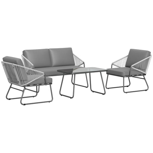 Outsunny Four-Piece Rattan Strong Panel Outdoor Sofa Set - Grey