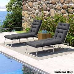 Outsunny Sun Lounger Cushions Only, 190x56x10cm Garden Lounge Chair Cushions Set of 2, UPF20+ 220gsm Fabric, Thick Sunbed Replacement Cushions with 6 Ties, Dark Grey