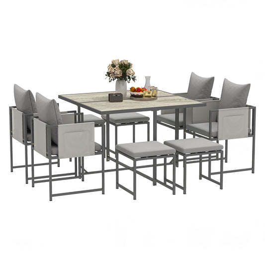 Outsunny Nine-Piece Steel Frame Garden Dining Set - Grey