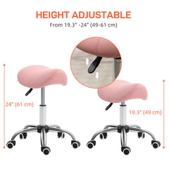 HOMCOM Saddle Stool, Height Adjustable Salon Chair for Massage Spa, Faux Leather, Pink