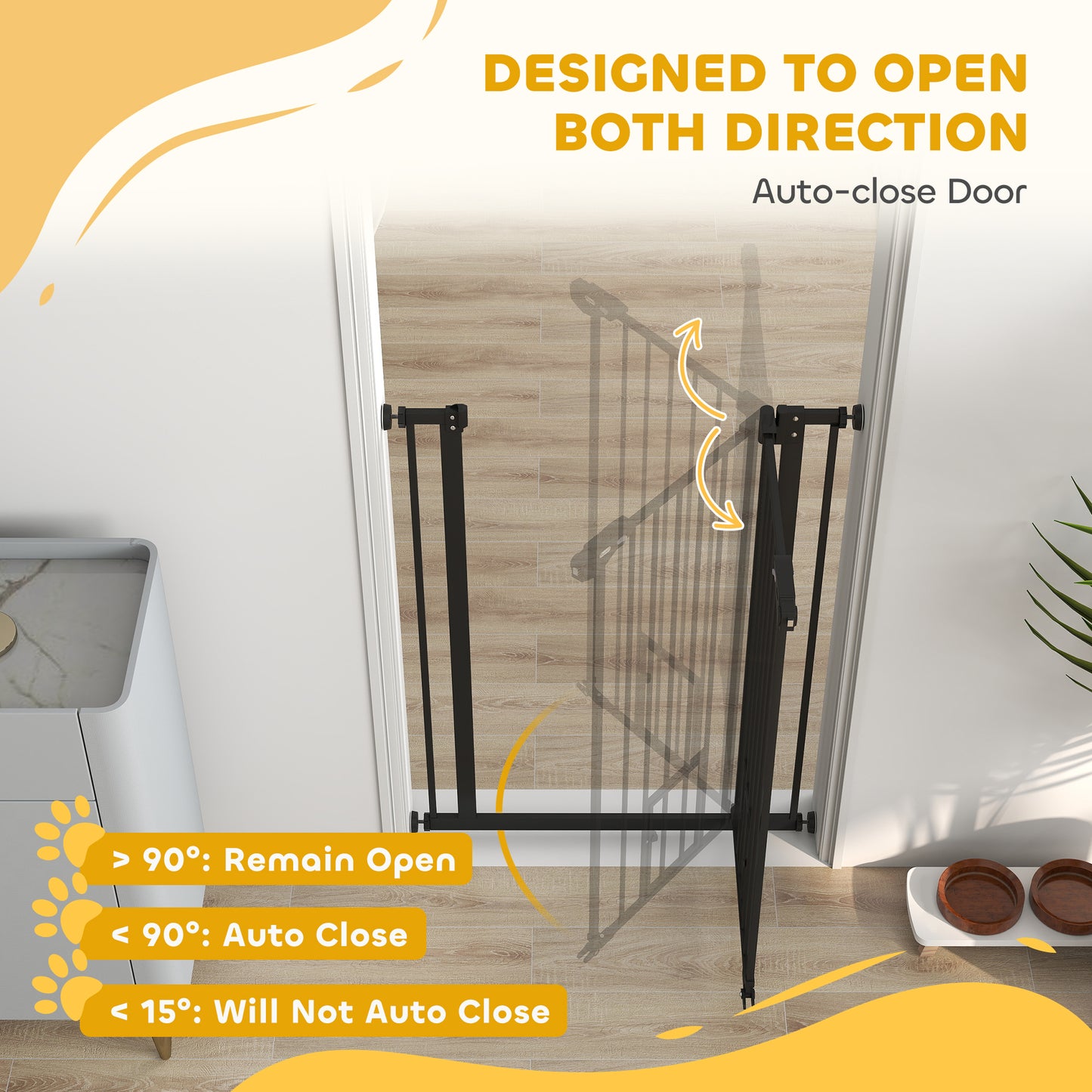 بوابة PawHut Extra Tall Pet Gate، بوابة أمان للكلاب في الأماكن المغلقة، مع فتحة للقطط، إغلاق تلقائي، عرض 74-80 سم - أسود