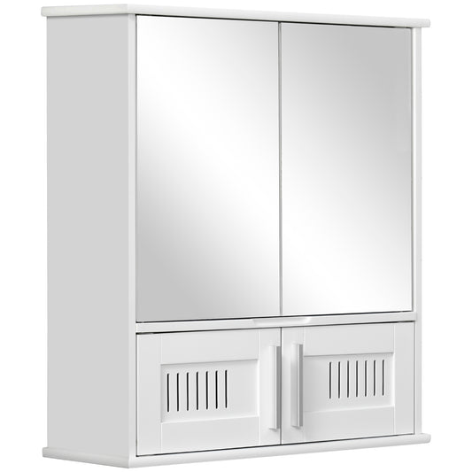 kleankin Bathroom Mirror Cabinet, Wall Mounted Storage Cupboard with Double Doors and Adjustable Shelf, Bathroom Organizer, White