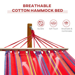 Outsunny Outdoor Hammock with Stand, Free Standing Hammock with Arc Wooden Frame and 200 x 100cm Fabric, Garden Swing Hanging Bed with Safe Ropes, Multicolour