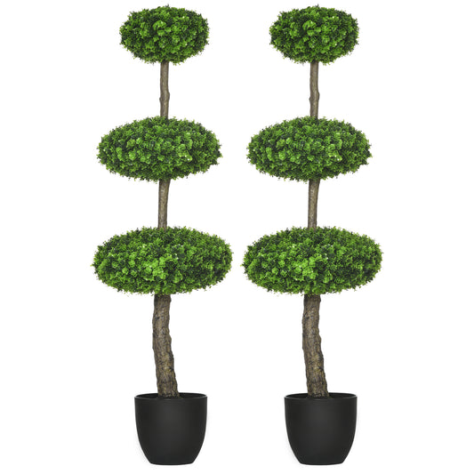 HOMCOM Set of 2 Artificial Plants Boxwood Ball Topiary Trees 110cm Decorative Faux Plants in Pot for Home Indoor Outdoor Green