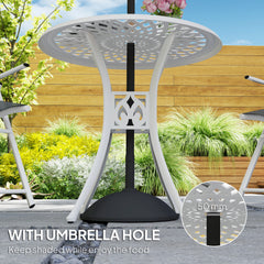 Outsunny 78 cm Round Garden Dining Table with Parasol Hole Antique Cast Aluminium Outdoor Table Only, White