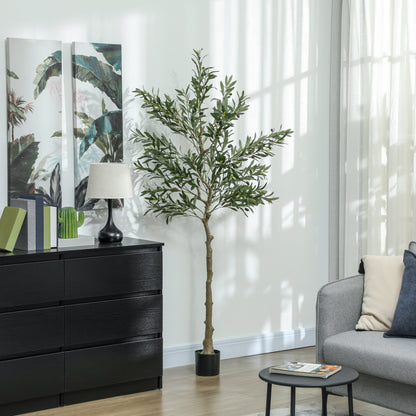 HOMCOM 6ft/ 180cm Decorative Artificial Plant, Silk Olive Tree with 900 Leaves and 40 Olive Fruits in Pot, Fake Plant for Home, Office, Living Room, Indoor Decor