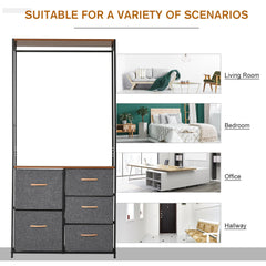 HOMCOM Chest of Drawers with Coat rack Steel Frame 5 Drawers Bedroom Hallway Home Furniture Black Brown