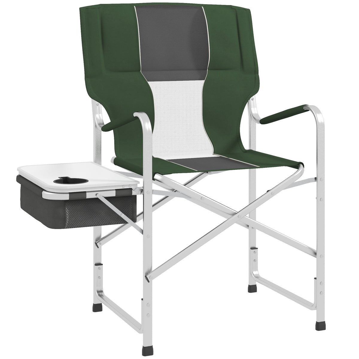 Outsunny Folding Aluminium Camping Chair, with Cooler Bag Table - Green