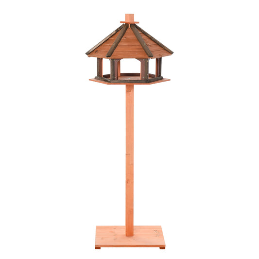 PawHut Wooden Bird Table Bird Feeding Station Playstand with Roof 130Hcm for Outdoor Brown