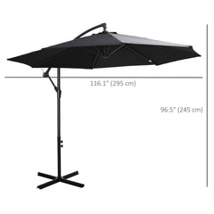 Outsunny 2.45m Overhanging Cantilever Parasol, with Cross Base - Black