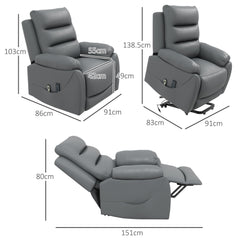 HOMCOM Electric Riser and Recliner for Elderly with 8 Vibration Massage, PU Leather Power Lift Recliner Chair for Living Room with Side Pockets, Footrest, Grey