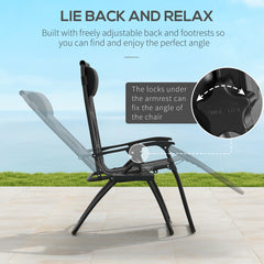 Outsunny Zero Gravity Lounger Chair, Folding Reclining Patio Chair with Padded Seat, Cup Holder, Soft Cushion and Headrest for Poolside, Camping, Black