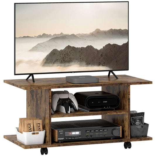 HOMCOM Modern TV Cabinet Stand Storage Shelves Table Mobile Bedroom Furniture Bookshelf Bookcase Rustic Brown