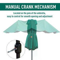 Outsunny 4.6M Sun Umbrella Canopy Double-sided Crank Sun Shade w/ Cross Base Dark Green