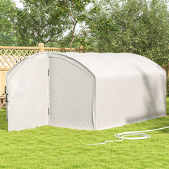 Outsunny Polytunnel Greenhouse Walk-in Grow House with UV-resistant PE Cover, Door, Galvanised Steel Frame, 4 x 3 x 2m, White