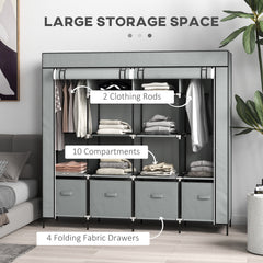 HOMCOM Fabric Wardrobe for Bedroom, Portable Cloth Wardrobe with 10 Compartments, 2 Hanging Rails and 4 Fabric Drawers, 166 x 42.5 x 169.5cm, Dark Grey