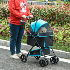 عربة أطفال PawHut Dog Pram Dog Stroller قابلة للطي مع فرامل وحامل أكواب ومقود أمان للكلاب الصغيرة