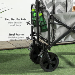 Outsunny Folding Pull Along Cart Cargo Wagon Trolley with Telescopic Handle - Dark Grey