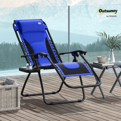 Outsunny Zero Gravity Lounger Chair, Folding Reclining Patio Chair with Padded Seat, Cup Holder, Soft Cushion and Headrest for Poolside, Camping, Blue